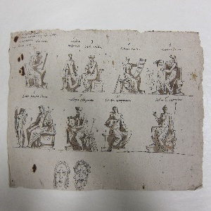Drawing, Designs for paintings in Montmorency: The Nine Muses and two masks, Tragedy and Comedy, 1813