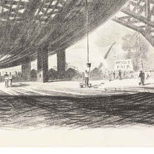 Print, Construction of the Trylon and Perisphere, 1939 New York World