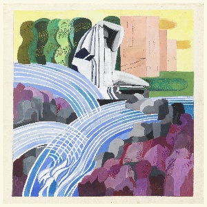 Drawing, Decorative Composition with Female Figure in River Landscape, 1930s