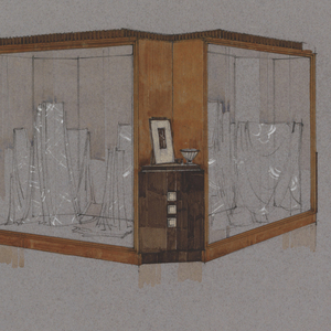 Drawing, Design for Two Art Deco Interior Store Vitrines with Corner Cabinet Between, ca. 1925