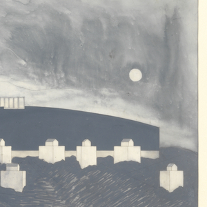 Drawing, Campus in Santa Monica Mountains, California: elevation study for unbuilt structure, 1987