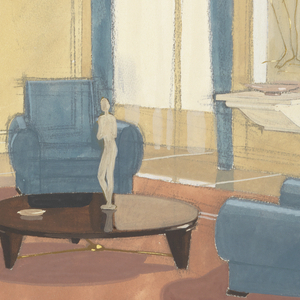 Drawing, Design for a Salon with Blue Chairs and Mauve Carpet, 1930s