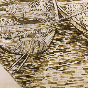 Drawing, Bateaux de sable à quai (Sand Barges Moored at the Quay), Arles, August 14, 1888