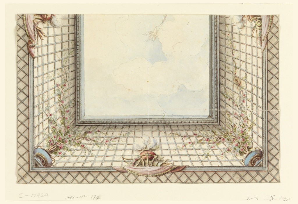 Drawing, The Royal Pavilion, Brighton, Ceiling Design: a trellised balustrade, opening to the sky, possibly for entrance hall