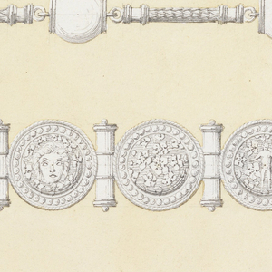 Drawing, Design for a watch chain and two bracelets, ca. 1870