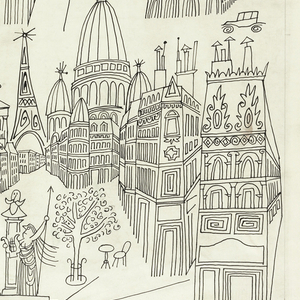 Drawing, Design for wallpaper: Views of Paris, 1946