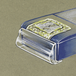 Drawing, Blue clock with gold detail, 20th century