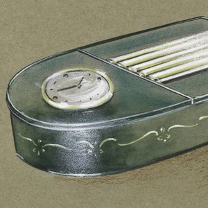 Drawing, Green clock with floral design, 20th century