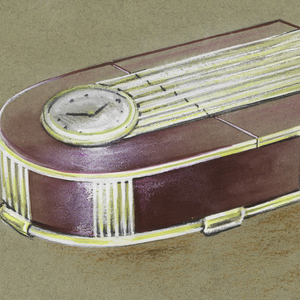 Drawing, Maroon clock, 20th century