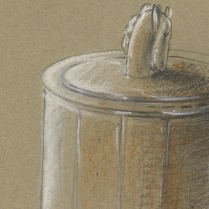 Drawing, Round container with horse, 20th century