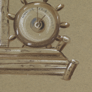 Drawing, Pen holder with ship wheel clock, 20th century