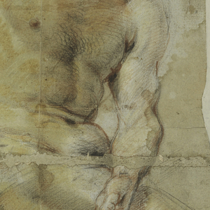 Drawing, Study of a nude elderly man, Bacchus or one of his companions, 1660–70