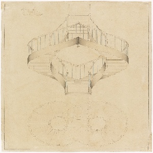 Drawing, Elevation and Plan View for a Double Spiral Staircase, December 1887