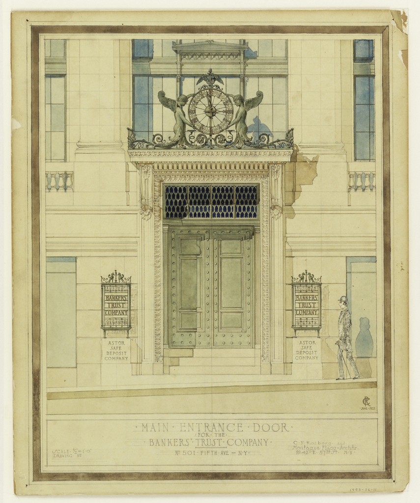 Drawing Design For Main Entrance Door For The Bankers Trust Company New York Ny 1922 Objects Collection Of Cooper Hewitt Smithsonian Design Museum