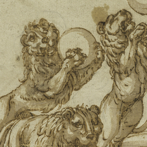 Drawing, Lions Juggling the Medici Balls, ca. 1550
