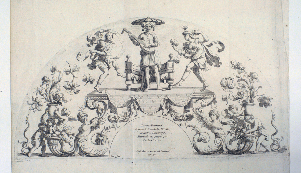 Print, Title plate of  "Divers Desseins de grands Eventails, Ecrans, et autres Ornemens"