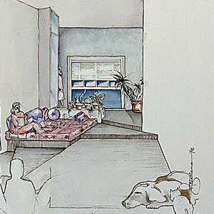 Drawing, Loft Interior Showing Workspace, Gallery, Living Areas, Master Bedroom, and Study, Jeffrey Beardsall Residence, New York City, 1976
