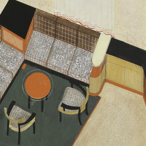 Drawing, Design for a Modern Living Room/Bedroom with Black Furnace, 1933–39