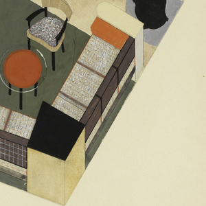 Drawing, Design for a Modern Living Room/Bedroom with Black Furnace, 1933–39