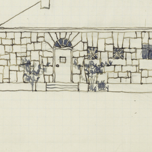 Drawing, Sauna Skizzen [Sauna Sketches (Floor Plan and Stonework Façade Elevation)], 1950s