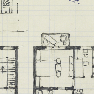 Drawing, Siedlungstype [Housing Example (Façade Elevation with Upper and Lower Level Floor Plans)], ca. 1929