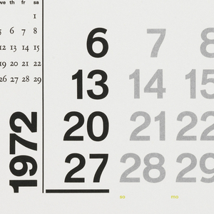 Calendar, January, February, March, for four typographical calendar pictures for nineteen hundred and seventy two, March 1971