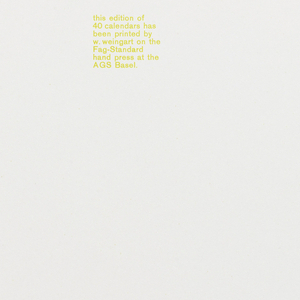 Calendar, Back cover, four typographical calendar pictures for nineteen hundred and seventy two, March 1971