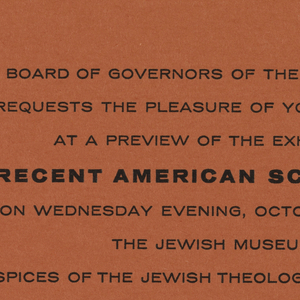 Print, Invitation, Exhibition Preview, "Recent American Sculpture," The Jewish Museum, New York, NY, 1964