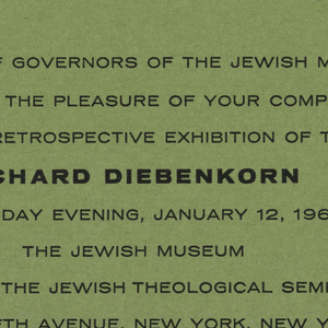 Invitation, The Jewish Museum Invitation to "A Retrospective Exhibition of the Works of Richard Diebenkorn", 1965