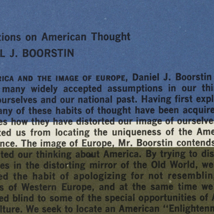 Book Cover, America and the Image of Europe: Reflections on American Thought, by Daniel J. Boorstin, ca. 1960