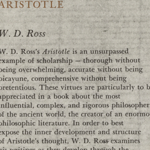 Book Cover, Aristotle:  A Complete Exposition of His Works and Thought, 1958