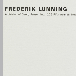 Letterhead, Frederik Lunning, A Division of Georg Jensen Inc., 225 Fifth Avenue, New York, NY, 1962