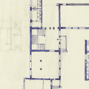 Drawing, Volksschule Stockerau (Floor Plan and Rear Façade Elevation), 1950s