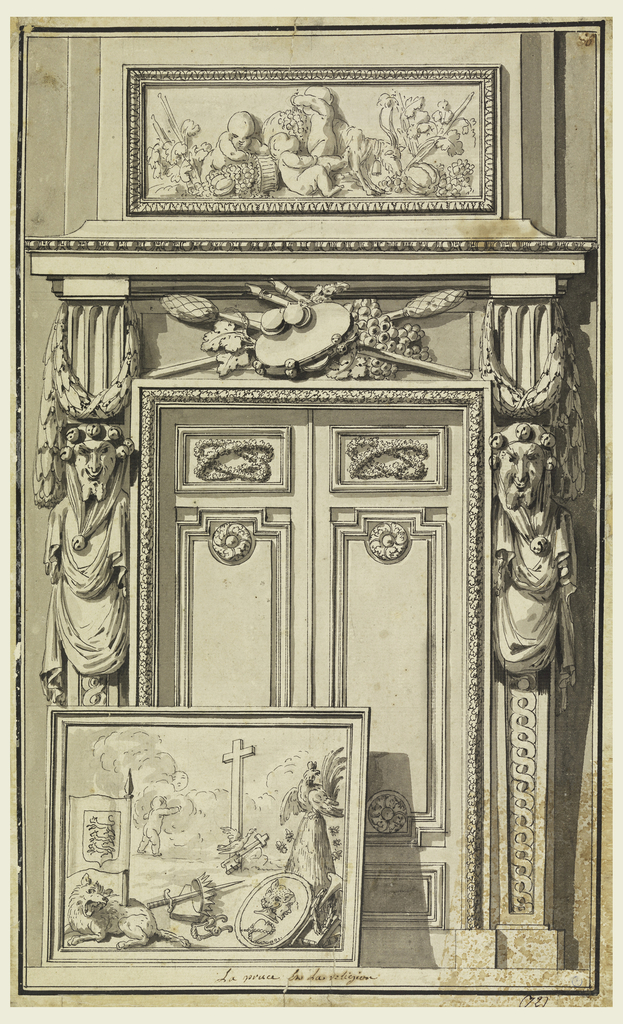 Drawing, Portal Design,"la Prusse et la Religion," design for plate 40 in the "Nouvelle iconologie historique..."