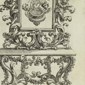 Print, Designs for Tables, Mirror Frames, Holy Water Stoups and a Clock, Plate 15 from "Nuove Inventioni d