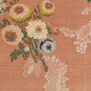 Fragment, Textile Fragment with White Scrolls and Flowers, ca. 1740