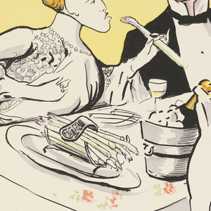 Book Illustration, Monte Carlo, Caricature of Woman Eating Asparagus