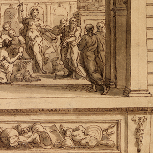 Drawing, Study for Staircase Decoration, Hanbury Hall, Worchestershire:  Achilles Revealing his Identity, ca. 1710
