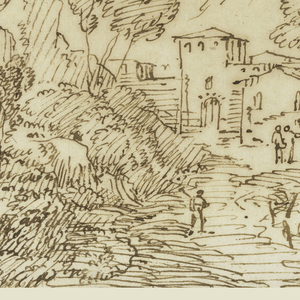 Drawing, A Village at a Brook in Mountainous Country, 1770–86