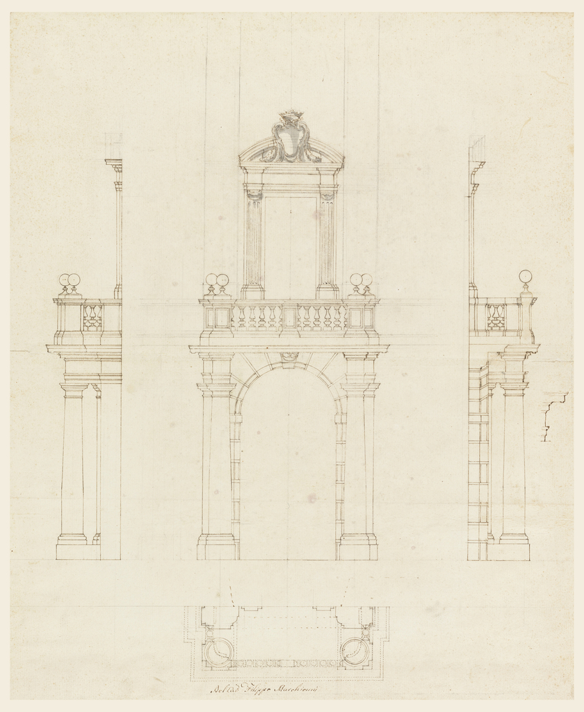 Drawing, Door case and frame of a door