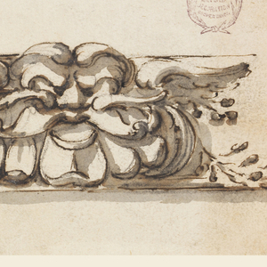 Drawing, An escutcheon, a trophy, a label, a decorative motif for a frieze, 1750–75