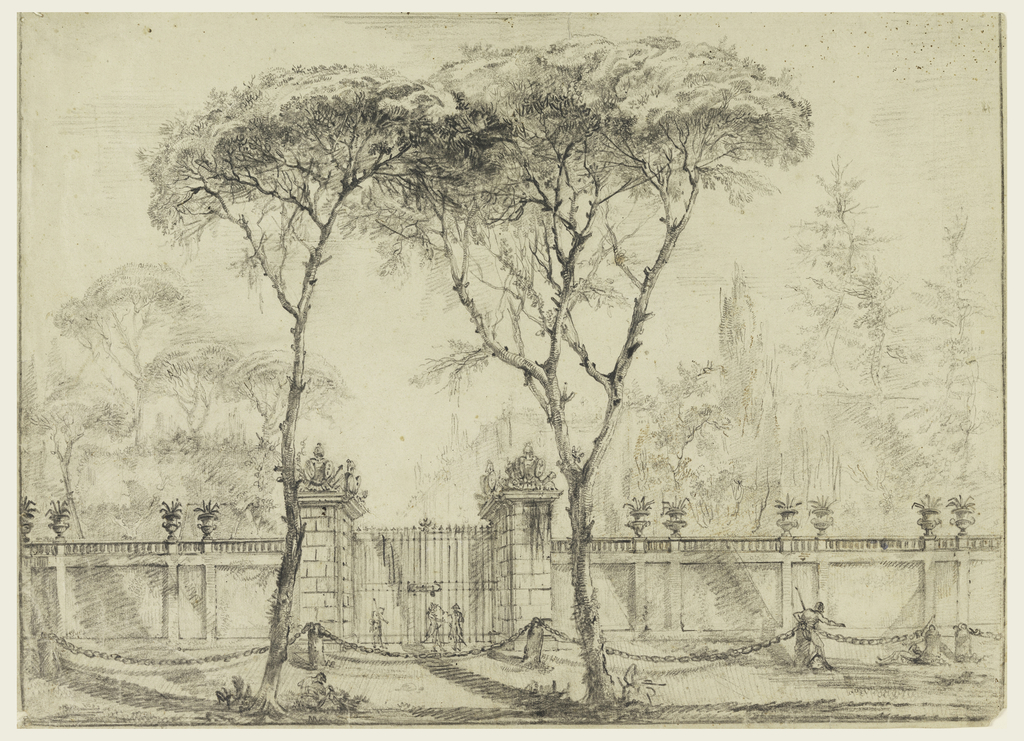 Drawing, At the gate of a villa