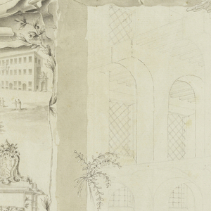 Drawing, Unfinished design for a memorial sheet referring to erection of a papal factory (Magazins of Annona), 1760–69