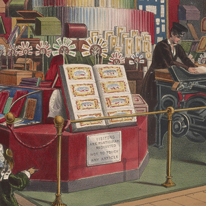 Print, Recollections of the Great Exhibition, 1851; Scene of De la Rue’s Stationery Stand and Envelope Machine, 1851