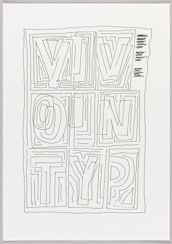 Drawing, Layout Sketch for "Vivo in Typo" Poster with Text Block Upper Right