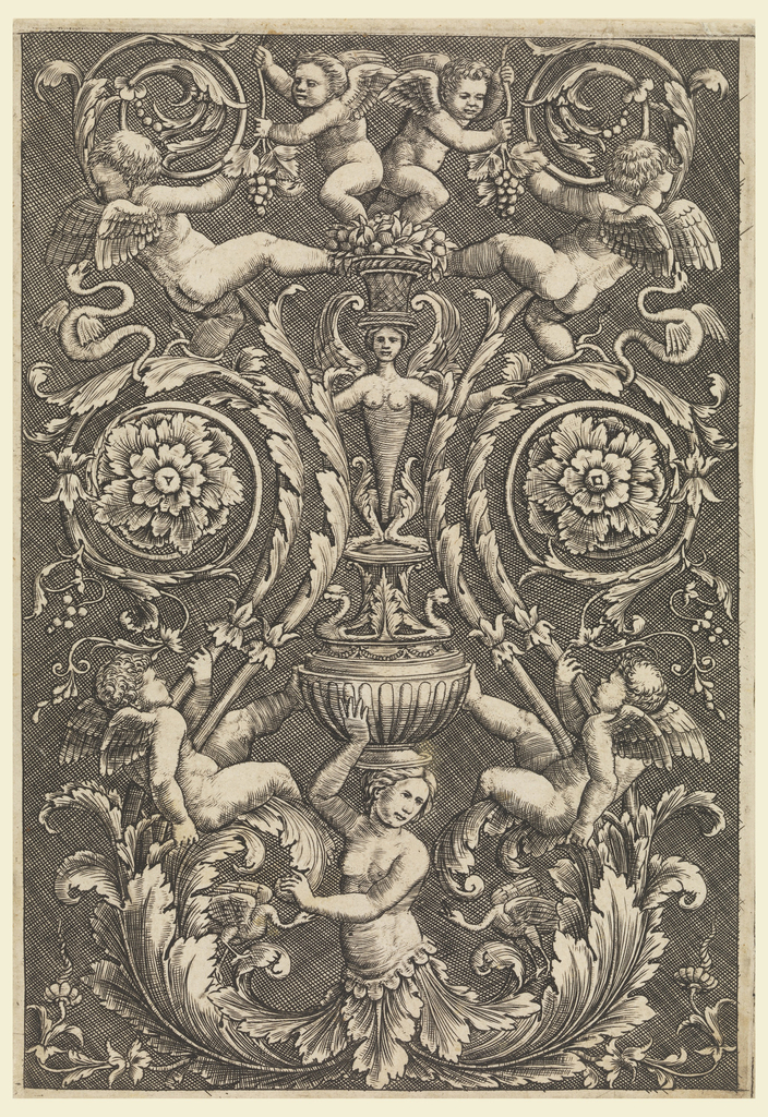 Print, Grotesque with Putti and Grape Vines