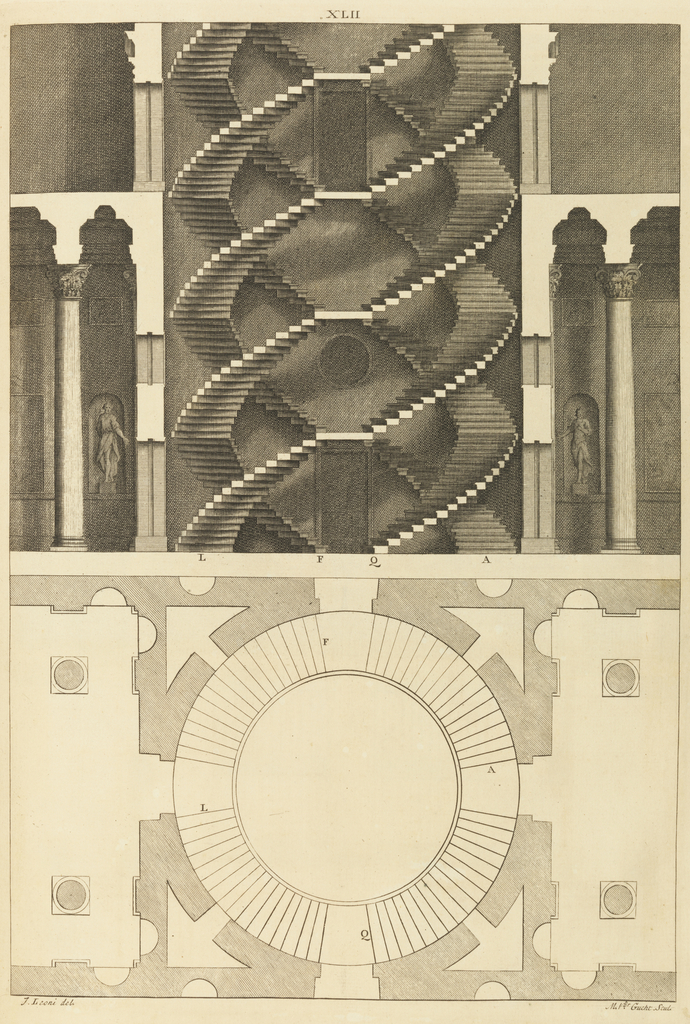 Book Illustration, The Architecture of A. Palladio, Spiral Stair Design, plate XLII