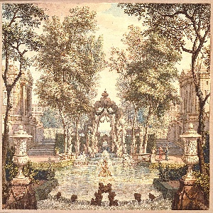 Drawing, Garden with Classical Buildings and a Fountain, 1743